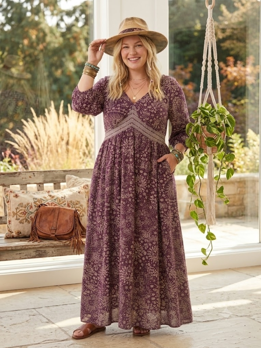 Torrid V-Neck Raglan-Sleeve Maxi Dress in Elegant Paisley Purple Boho Whimisgoth